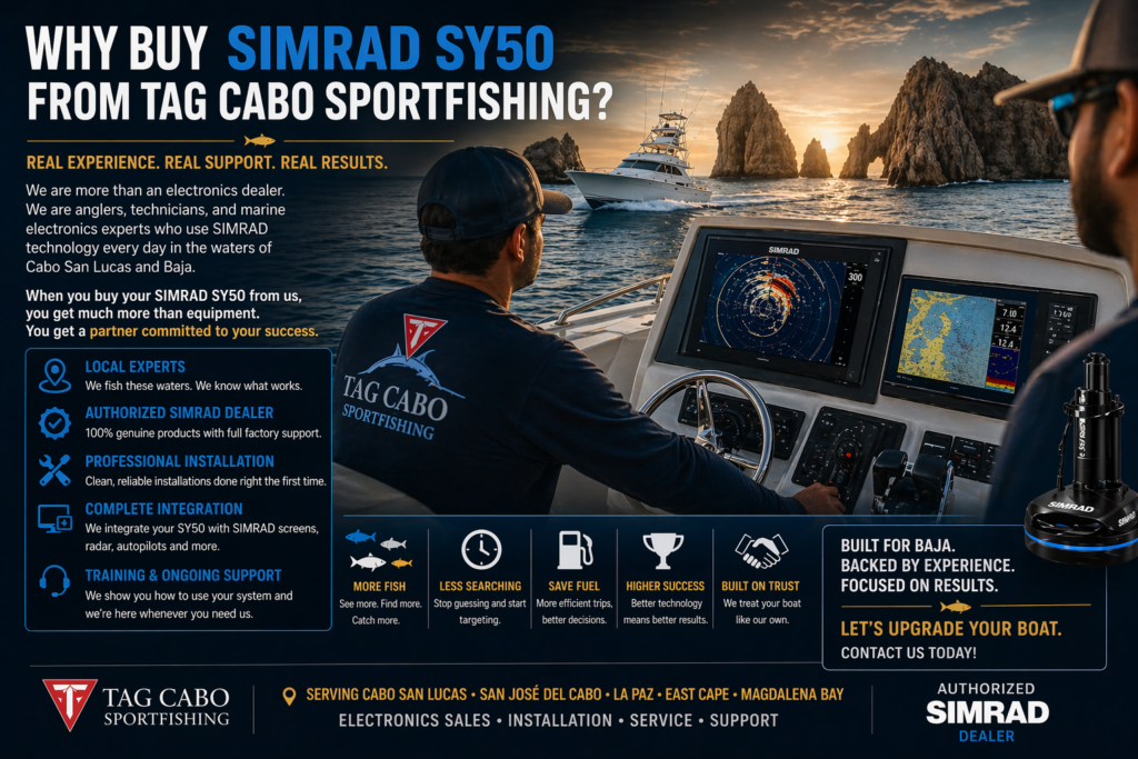 SIMRAD SY50 Omni Sonar in Cabo San Lucas | The Ultimate Fish-Finding Technology in Baja 3 Why Buy SIMRAD SY50 from Tag Cabo Sportfishing?
